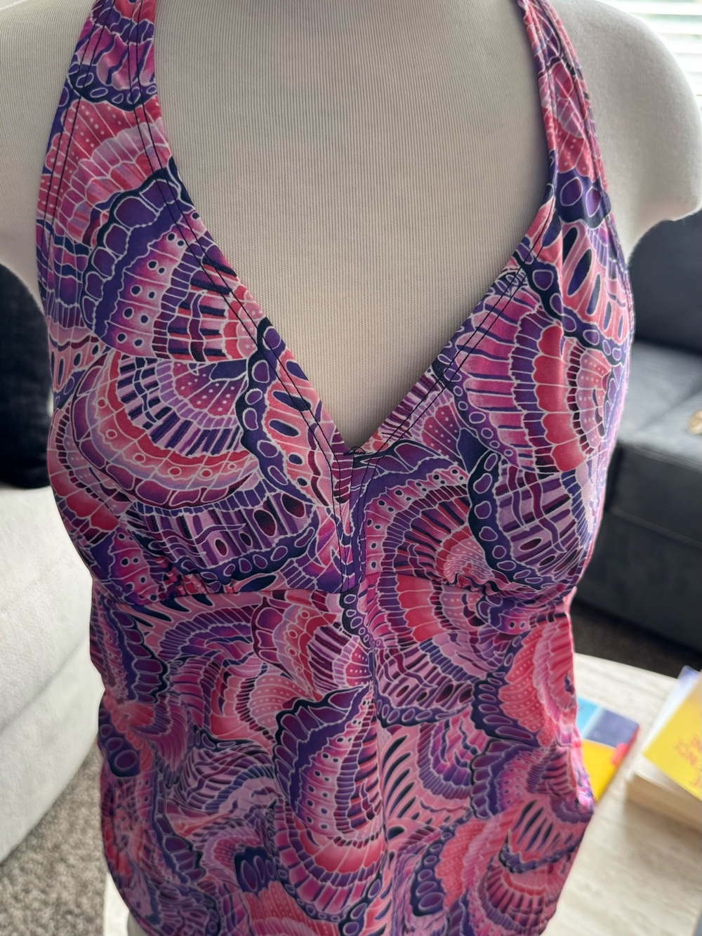 croft & barrow Pink and Purple V-Neck Halter Tankini